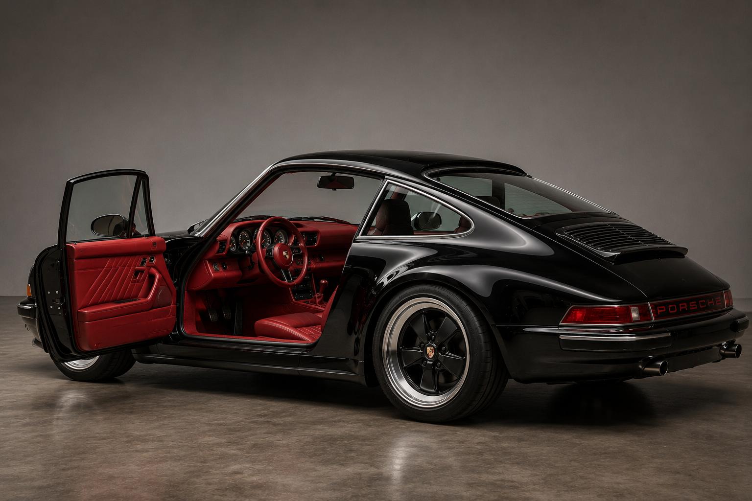 Porsche 911 One of One: black bodywork, bordeaux hand-stitched leather interior