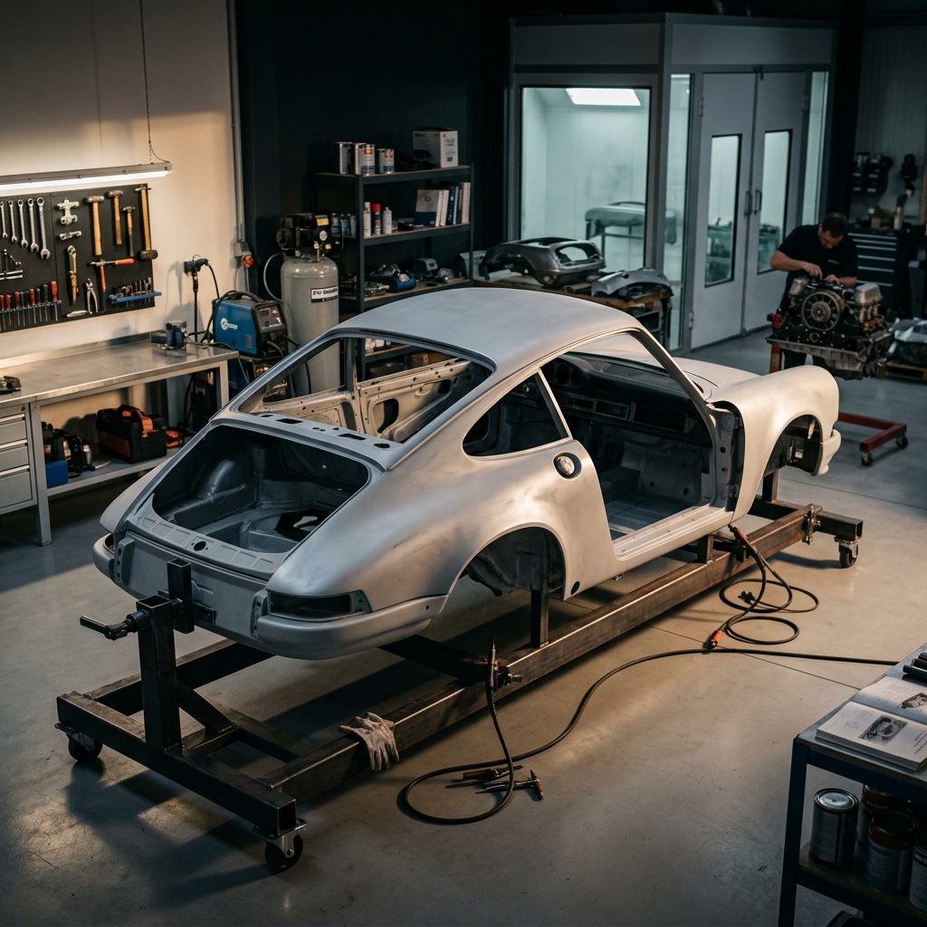Restauro Porsche d'epoca in officina