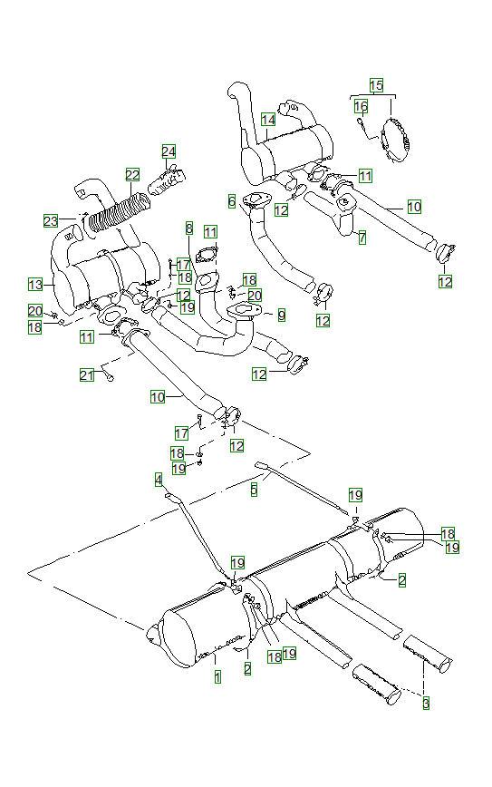 Porsche 356, schema ricambi: Exhaust system 002