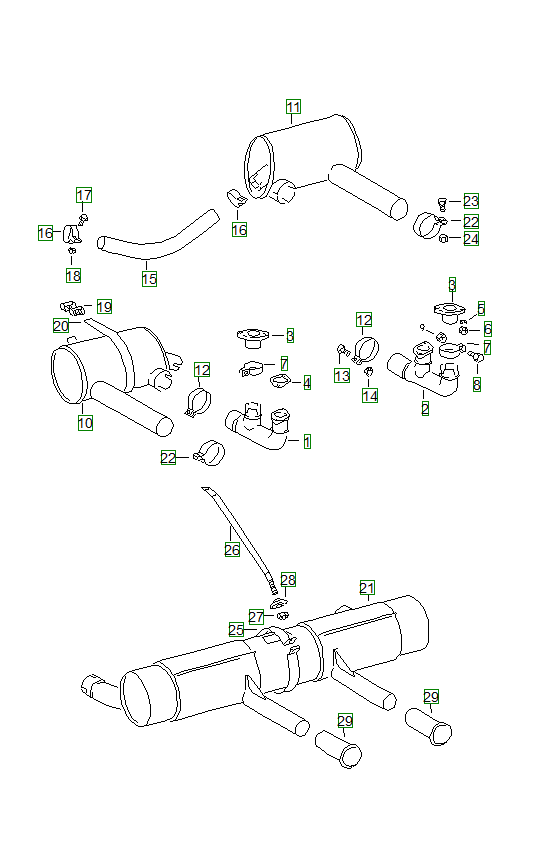 Porsche 356, schema ricambi: Exhaust system 003