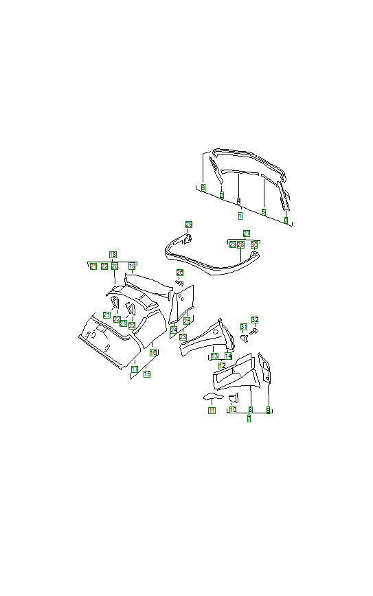 Porsche 356, schema ricambi: Bodyinterior panelling 001
