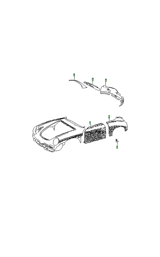 Porsche 356, schema ricambi: Exterior panellingfenderrear