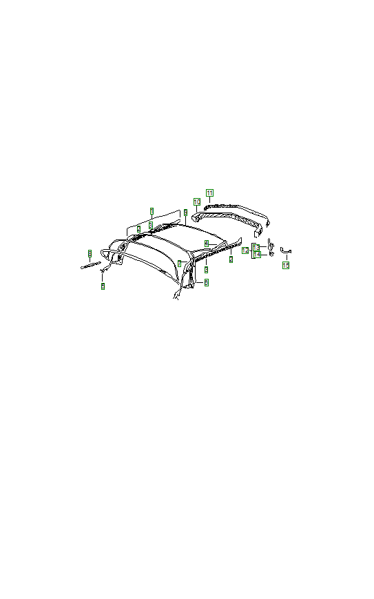 Porsche 356, schema ricambi: Folding top structure
