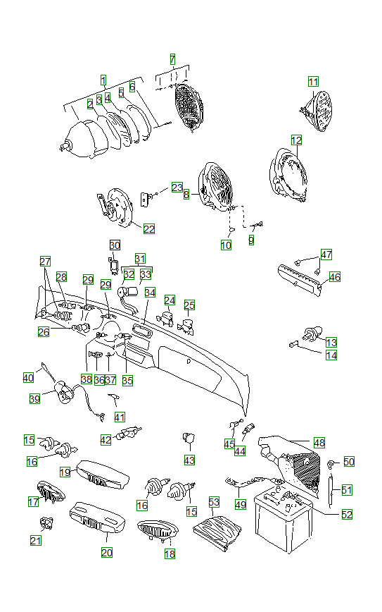 Porsche 356, schema ricambi: Headlamplightsandswitch 001