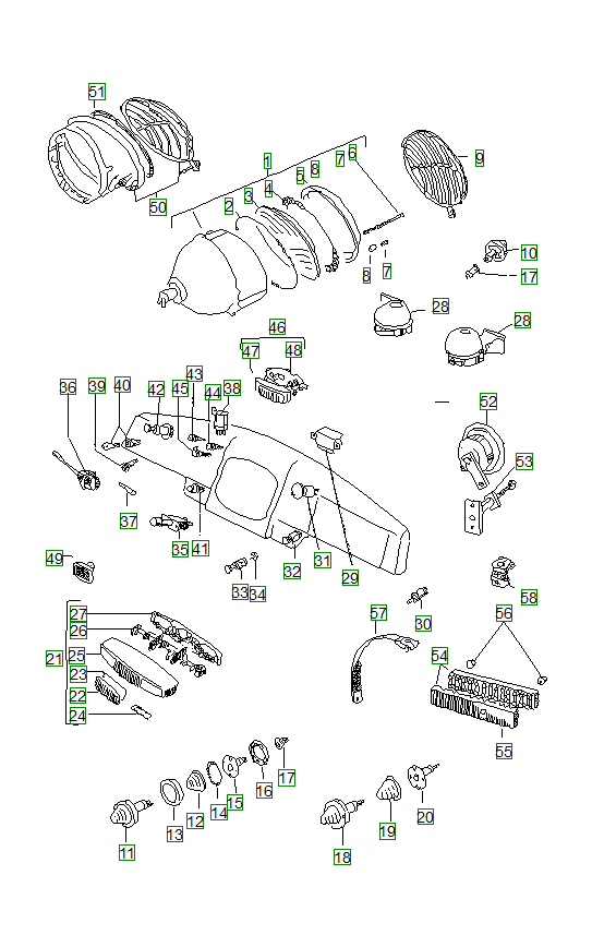 Porsche 356, schema ricambi: Headlamplightsandswitch