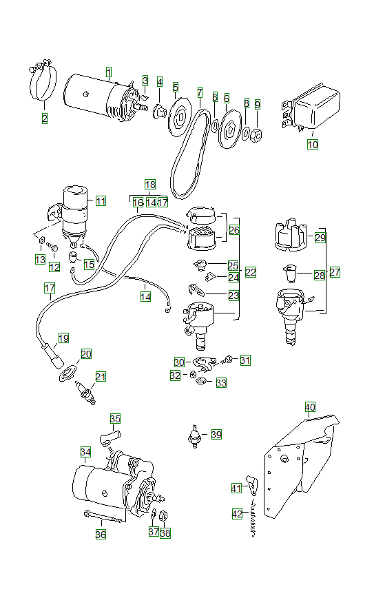 Porsche 356, schema ricambi: Electrical equipmentengine