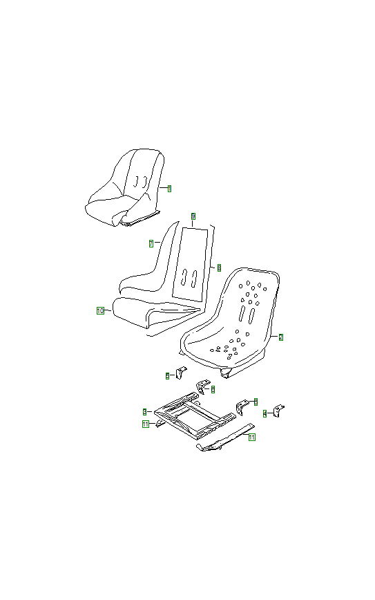 Porsche 356, schema ricambi: Front seat