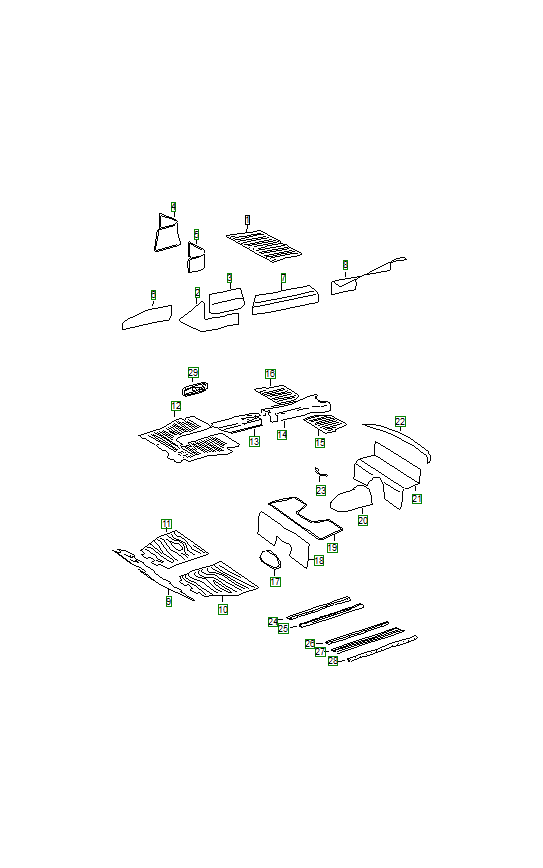 Porsche 356, schema ricambi: Liningsfootwell