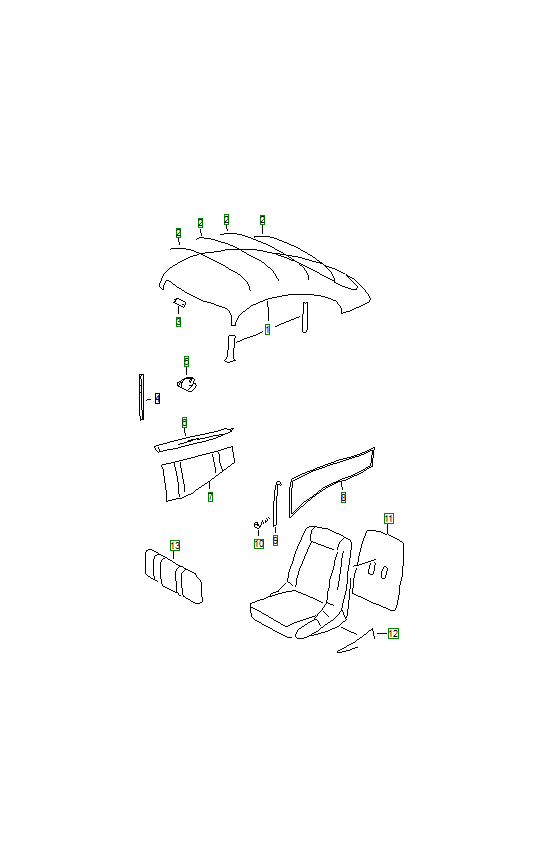 Porsche 356, schema ricambi: Liningsinterior lining