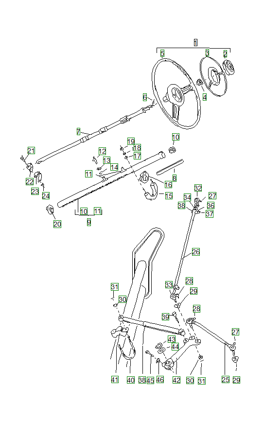 Porsche 356, schema ricambi: Steering wheelsteering shafttie rodandlever 001