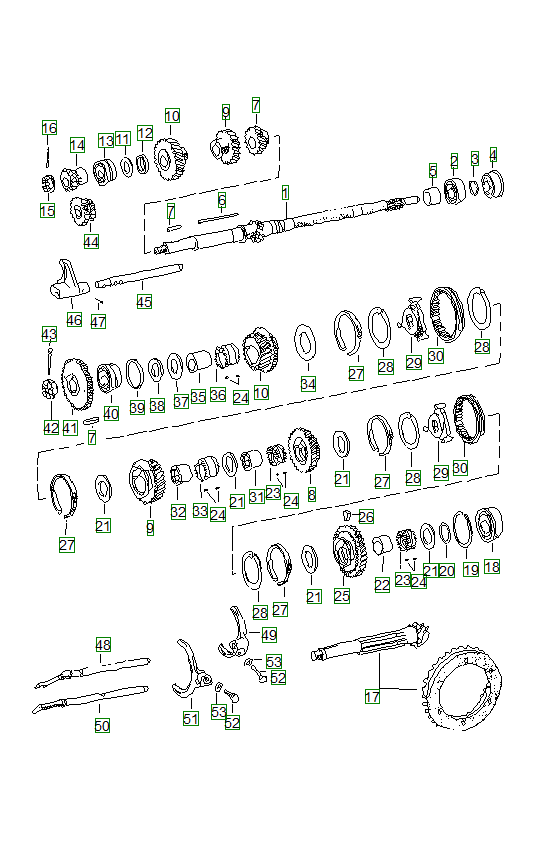 Porsche 356, schema ricambi: Gears and shaftsfortransmission