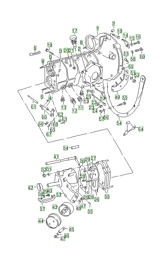 Porsche 356, schema ricambi: Transmission casewithtransmission suspension 001