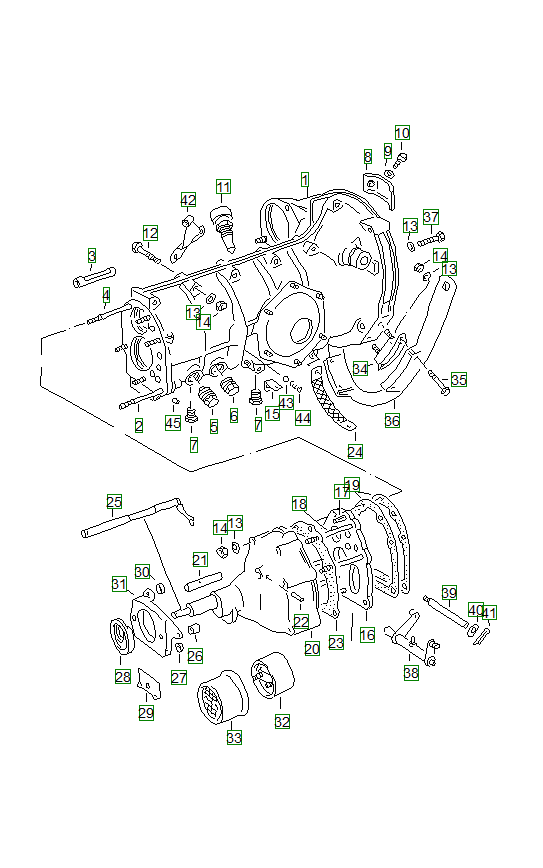 Porsche 356, schema ricambi: Transmission casewithtransmission suspension