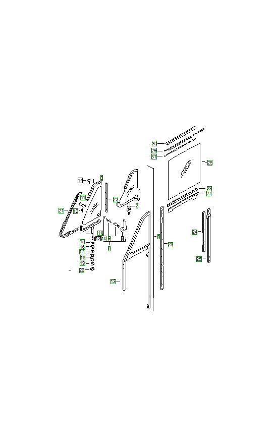 Porsche 356, schema ricambi: Door glass 001