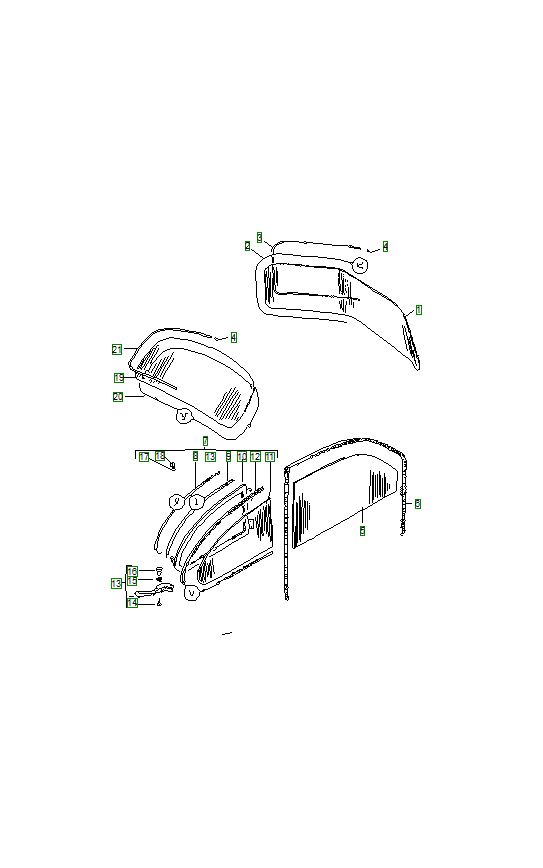 Porsche 356, schema ricambi: Glasses