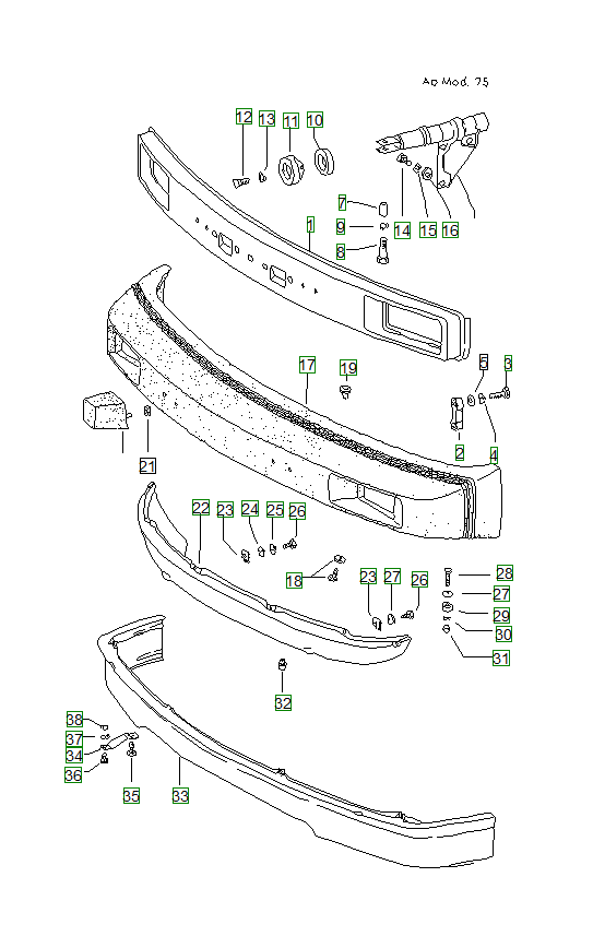 Porsche 914, schema ricambi: Bumperfront