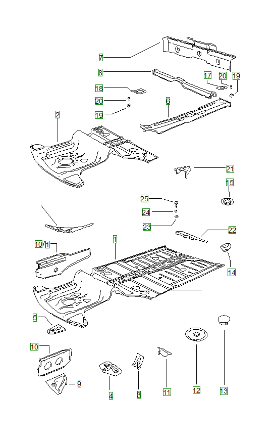 Porsche 914, schema ricambi: Framefront