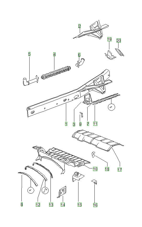 Porsche 914, schema ricambi: Framerear