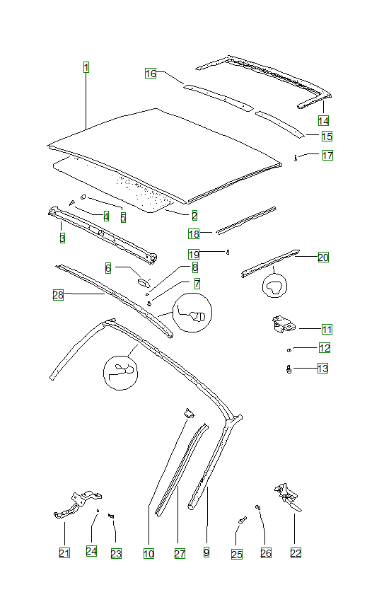 Porsche 914, schema ricambi: Roof