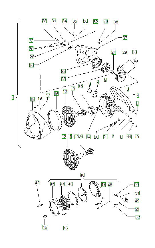 Porsche 914, schema ricambi: Headlamp