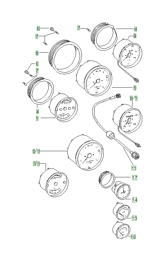 Porsche 914, schema ricambi: Instruments