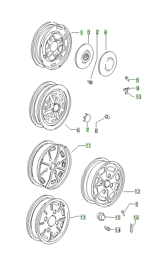 Porsche 914, schema ricambi: Wheels
