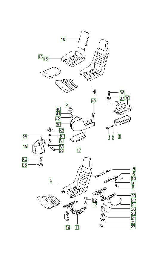 Porsche 914, schema ricambi: Seat