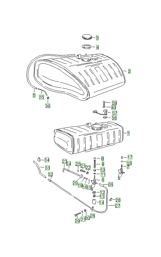Porsche 356, schema ricambi: Fule tank