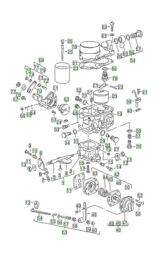 Porsche 356, schema ricambi: Single partsforcarburetorsolex 32 pbi