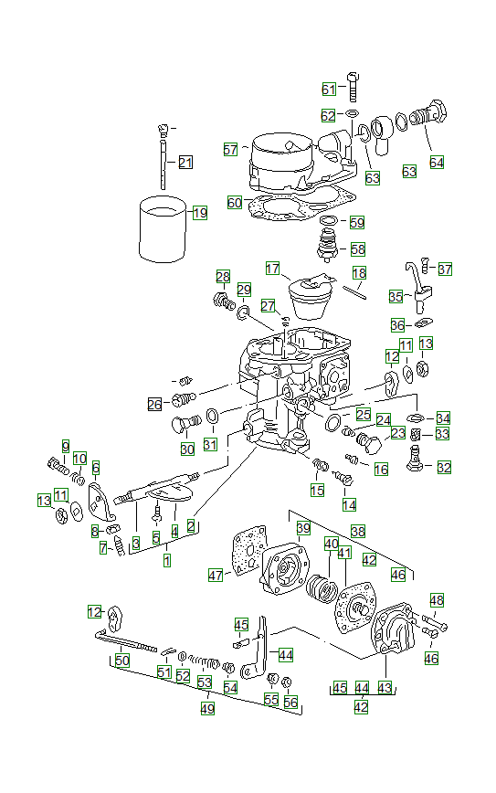 Porsche 356, schema ricambi: Single partsforcarburetorsolex 32 pbic