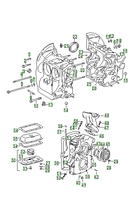 Porsche 356, schema ricambi: Crankcasem 001