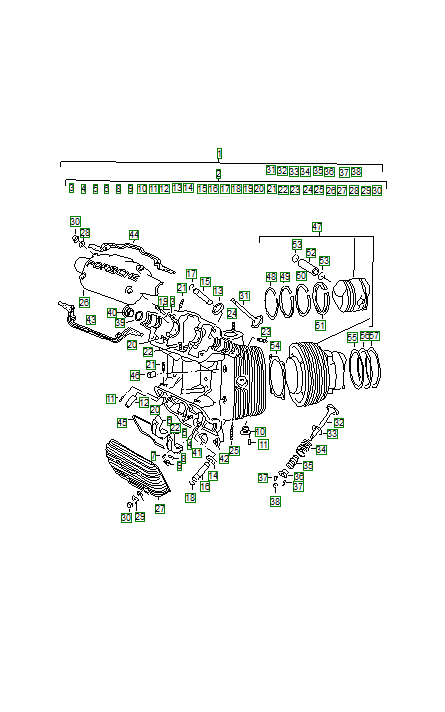 Porsche 356, schema ricambi: Cylinder head with pistons 002