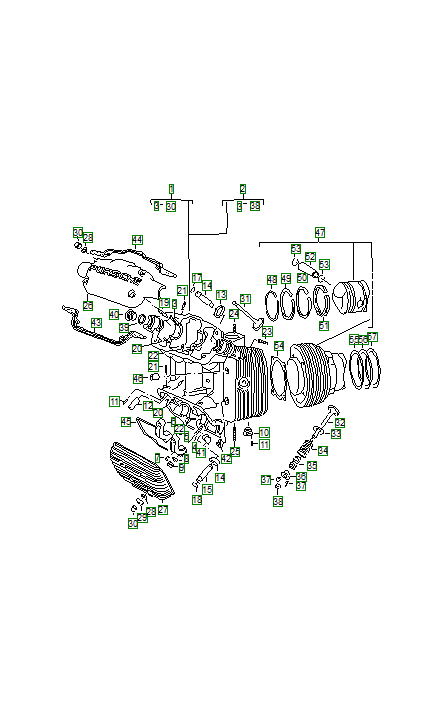 Porsche 356, schema ricambi: Cylinder head with pistons 003
