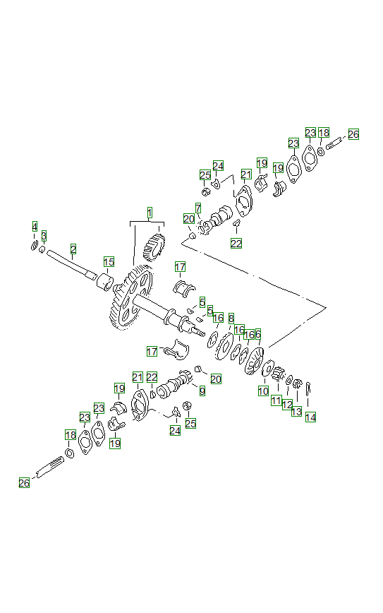 Porsche 356, schema ricambi: Driving mechanismforvalve control