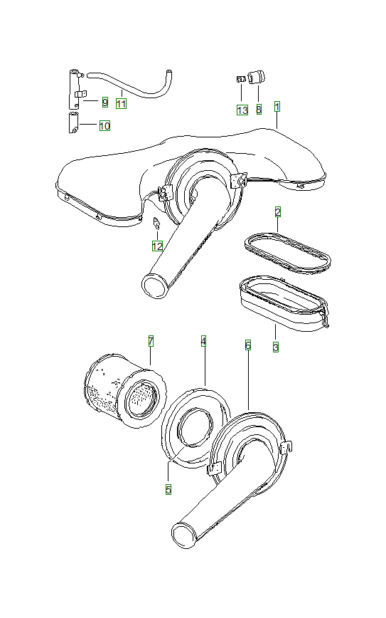 Porsche 914, schema ricambi: Air filter system