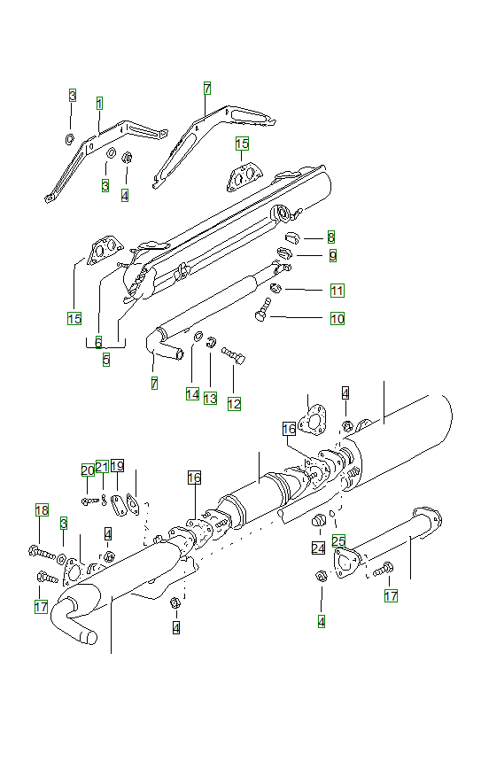 Porsche 914, schema ricambi: Exhaust systemexhaust silencer