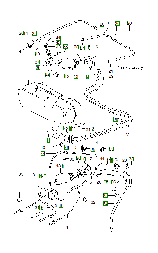 Porsche 914, schema ricambi: Fuel line