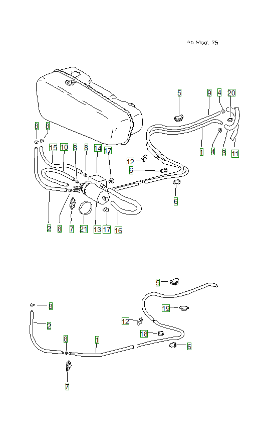 Porsche 914, schema ricambi: Fuel line 75