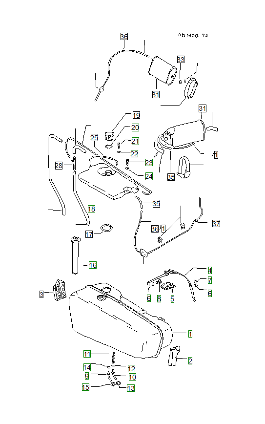 Porsche 914, schema ricambi: Fuel tank