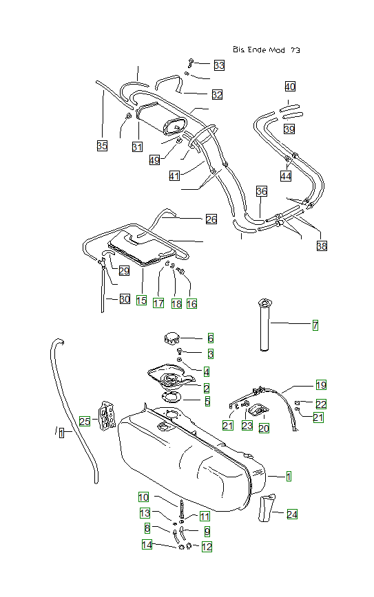 Porsche 914, schema ricambi: Fuel tank 73