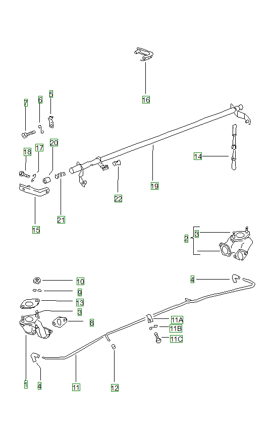 Porsche 914, schema ricambi: Intake connectionintake pipecontrol shaft
