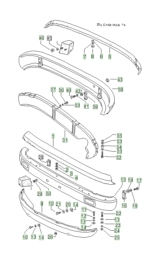 Porsche 914, schema ricambi: Bumperfront and rear
