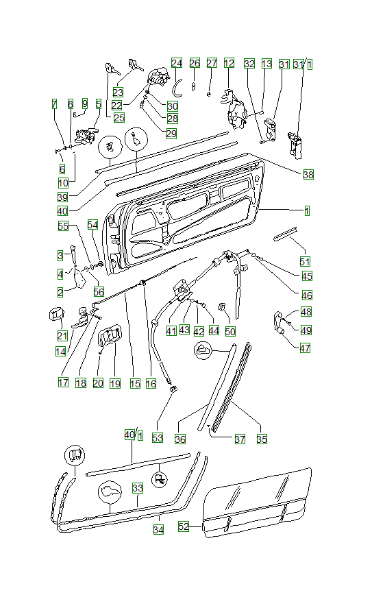Porsche 914, schema ricambi: Doorwith installation parts