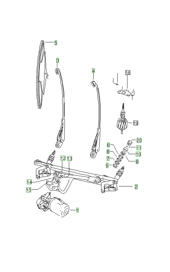 Porsche 914, schema ricambi: Windshield wiper system 72