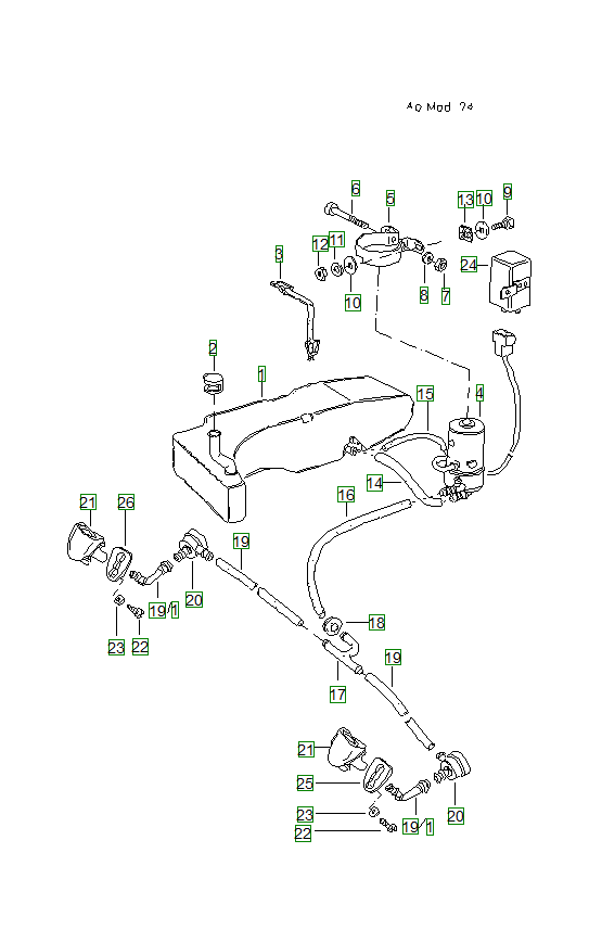 Porsche 914, schema ricambi: Headlight washer system