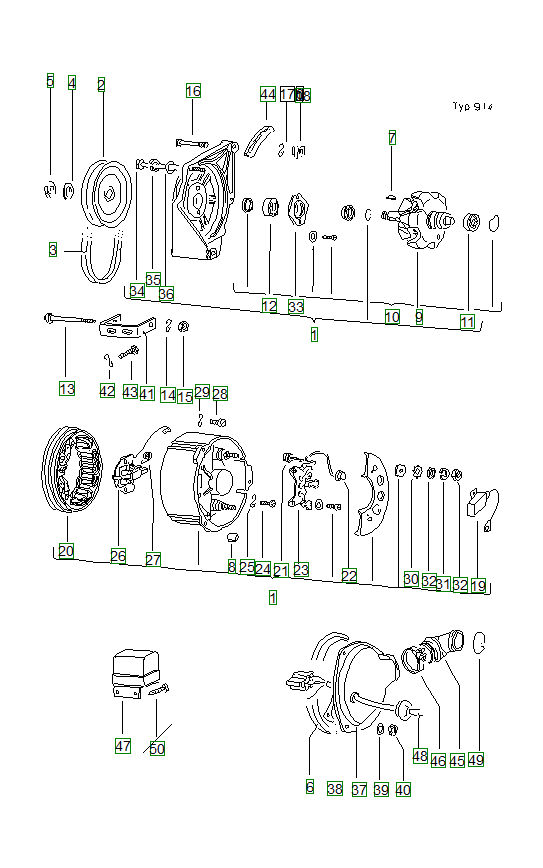 Porsche 914, schema ricambi: Alternatorsingle parts