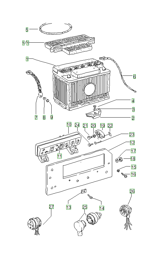Porsche 914, schema ricambi: Batteryfuse box