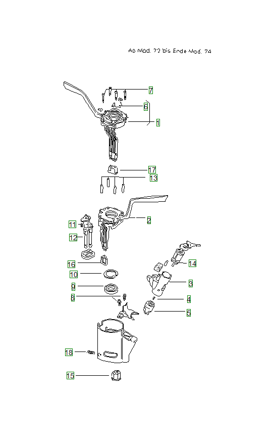 Porsche 914, schema ricambi: Steering column switch 72 74