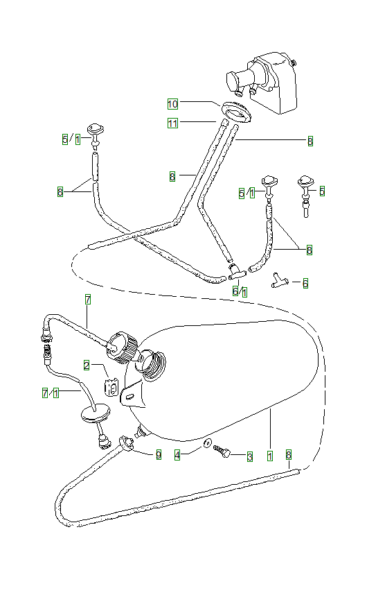 Porsche 914, schema ricambi: Windshield washer system