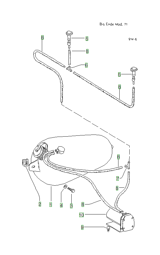 Porsche 914, schema ricambi: Windshield washer system 71